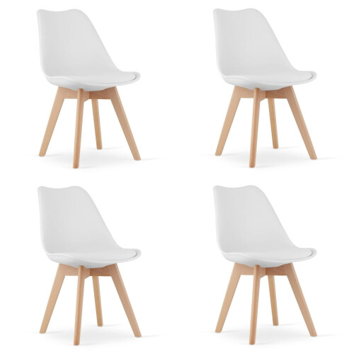Ensemble de chaises MARK, pieds en bois blanc, 4 pcs