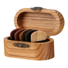 5Sets Mixed Color Wood Guitar Picks Set with Sectioned Storage Box