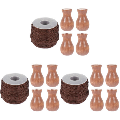 3Sets Brown Wooden Bead Blinds String Braided Curtain Tie Strap 1