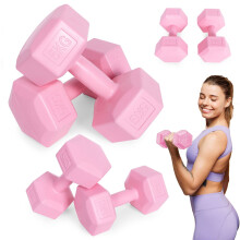 Set manubri esagonali 2x5 kg, pesi per esercizi, carico fitness, rosa, ModernHome