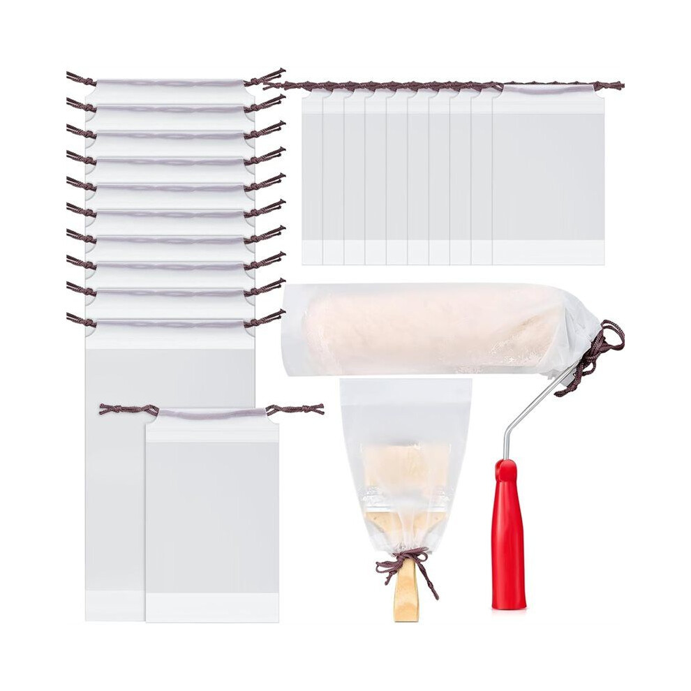 20Pcs Paint Brush Covers & Roller Covers Clear Plastic Paint Poncho Wet Brush Storage Bag For Keep Roller Wet Organizer 4711713560915