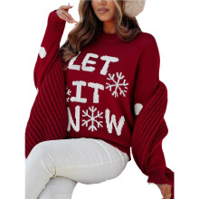 Dames Kersttruien Kerst Grafische Vakantie Losse Pasvorm Lange Mouw Trui Tops Rood XXL