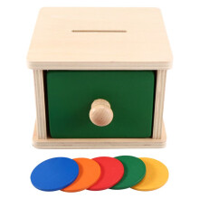 Montessori Kids Wooden Coin Box Drawer Game Colorful Wooden Throwing Coin Drawer Box Skills Trainin Early Education Toy