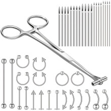 41-Delige Body Piercing Toolkit Inclusief Septum Tang, Klemtang, 20 Roestvrijstalen Piercingnaalden en 20 Sieraden
