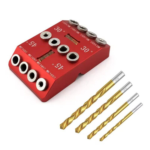 Drill Guide with 30/45/90 Angled/Straight Holes 4 Sizes Drill Jig for Woodworking Includes Bubble Level