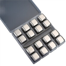 16PCS Metal Ice Cubes Reusable Whiskey Stones Stainless Steel Waterless Chilling Stones with Ice Tongs & Storage Box