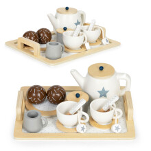 Service à thé, pichet, tasses, 17 éléments en bois ECOTOYS