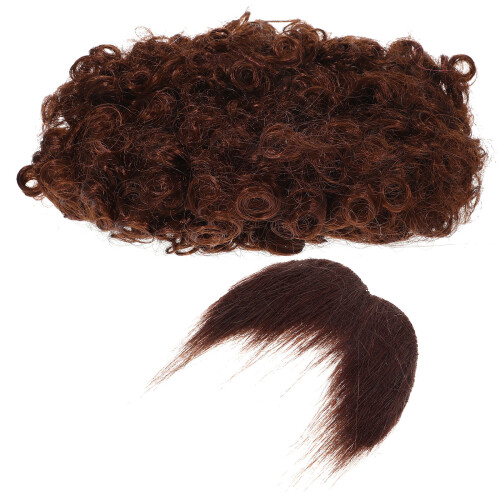 5Sets Braunes Afro Kostüm Perücke Und Bart Set, Zubehör