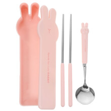 3Sets Baby Lunch Box Spoon Set Pink Stainless Steel Utensils with Case