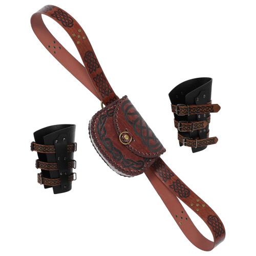 9Pièces Ensemble Sac Ceinture Et Brassards PU Médieval