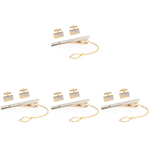 4Ensembles Boutons De Manchette Et Pinces Dorées Pour Chemise 1