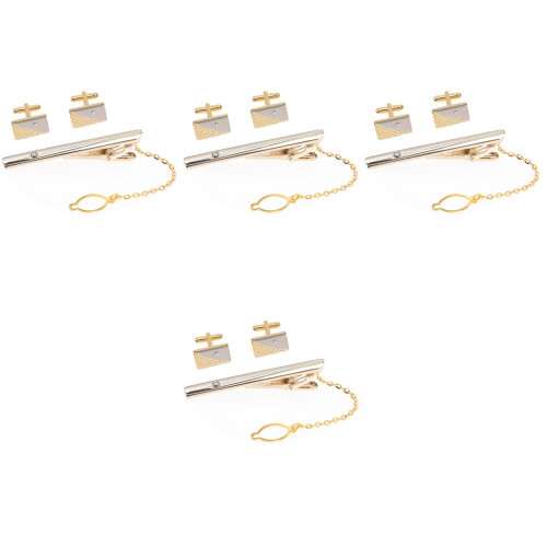 4Ensembles Boutons De Manchette Et Pinces Dorées Pour Chemise 2