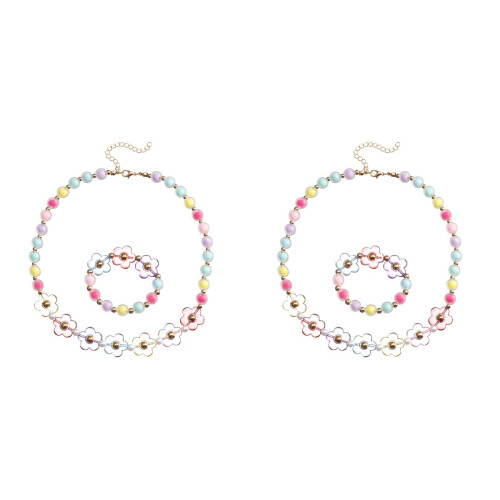 2Ensembles Collier Et Bracelet Fille Fleurs Perles Et Réglable 1