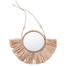 2Pcs Beige Raffia Decorative Wall Mirror Elegant Round Mirror for Home