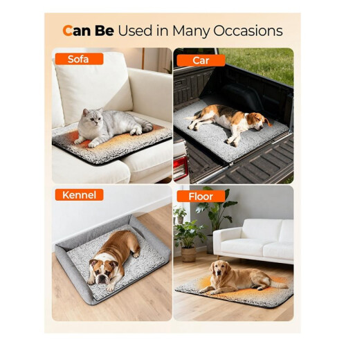 Self Warming Cat Bed, Heated Cat Bed, Thermal Foil Heating Pad, Plush Self-Heating Pet Mat for Crate, Floor 2