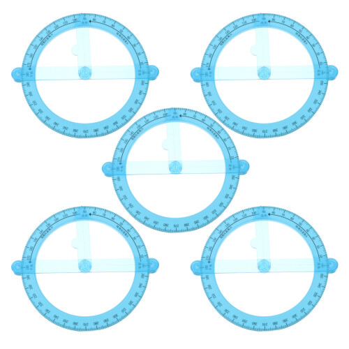 15Pcs Blue Plastic Circular Protractors with Swing Arm for Students