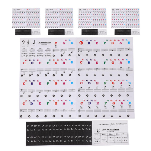 25Pcs Piano Key Note Stickers White Paper Removable Keyboard Labels