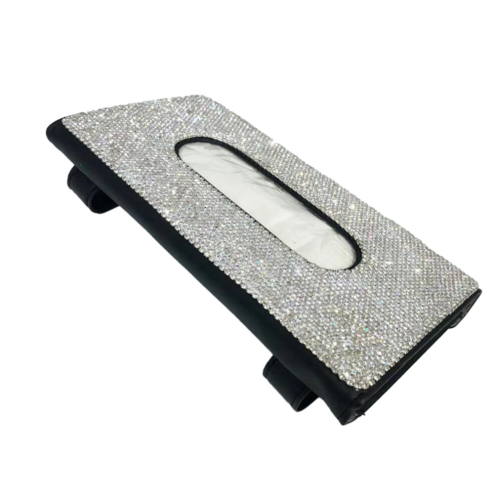 2Pcs Rhinestone Tissue Holder Car Visor Napkin Box Storage Case Black 3652198770844