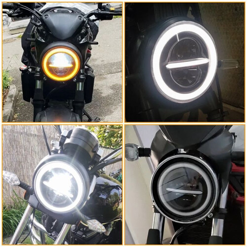 Farol de LED para Motocicleta de 7 Polegadas com Anel de Halo Angel Eyes para  R NineT, para  XVS650A e Lâmpada Indian Chieftain 2