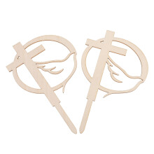 4Pcs Wooden Cross Cake Picks Beige Baptism Cake Decoration
