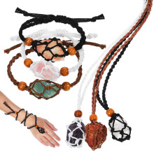 4Sets Vintage Woven Crystal Necklace Holder for Stones Multicolor Cord