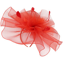 2Pcs Red Veil Fascinators for Women Vintage Cocktail Party Headwear