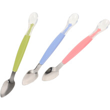 15Pcs Baby Weaning Spoons Stainless Steel Handle Soft Silicone Tips