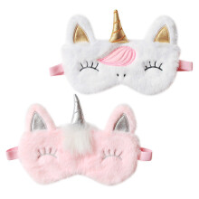 6Pcs Plush White Sleep Mask Unicorn Design Light Breathable Eye Cover