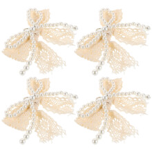 16Pcs Beige Pearl Bow Shoe Charms Lace Buckle for Sneakers Dress Shoes