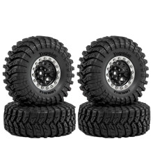 Ensemble de 4 Pneus et Roues de 1,3 Pouce pour Crawler RC 1/18 TRX4M SCX24 FMS FCX24, Pneus en Caoutchouc avec Jante Métallique Noire