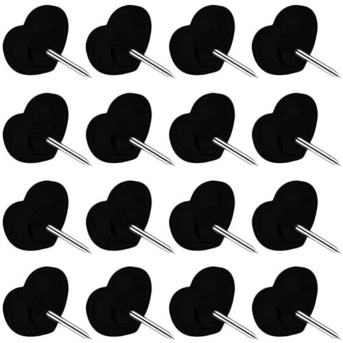 1000Pcs Delicate Black Thumbtacks Heart Shaped Convenient Push Pins