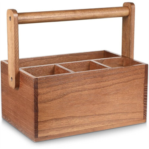 Natural Wooden Flatware Organizer,Multi-Purpose Storage Container for Kitchen Counter, Party, Table, Camping, Picnic