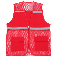 Atmungsaktive Rote Sicherheitsweste Aus Polyester Mit Taschen