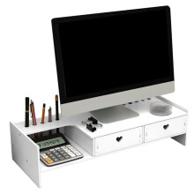 Desktop Added Shelf with Drawers Computer Monitor Stand Office Desk Storage Rack Dormitory Holder Stationery Organizer