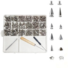 455 Pcs Punk Spikes and Studs Kit, 10 Sizes Metal Cone and Square Studs for Clothing and Leathercraft