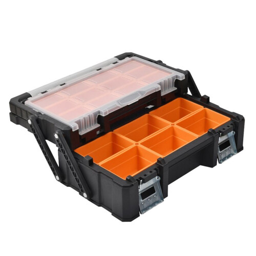 Multi-Layer Folding Toolbox with  Storage Box and Transparent Organizer