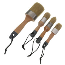 Conjunto de 4 Pincéis para Pintura de Móveis com Cera e Giz, com Cerdas Naturais, Formato Pequeno Redondo e Oval.