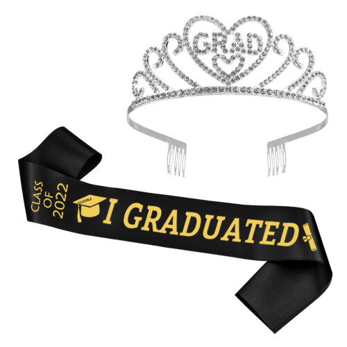 4Sets Silver Graduation Party Crown and Sash Graduates Accessory