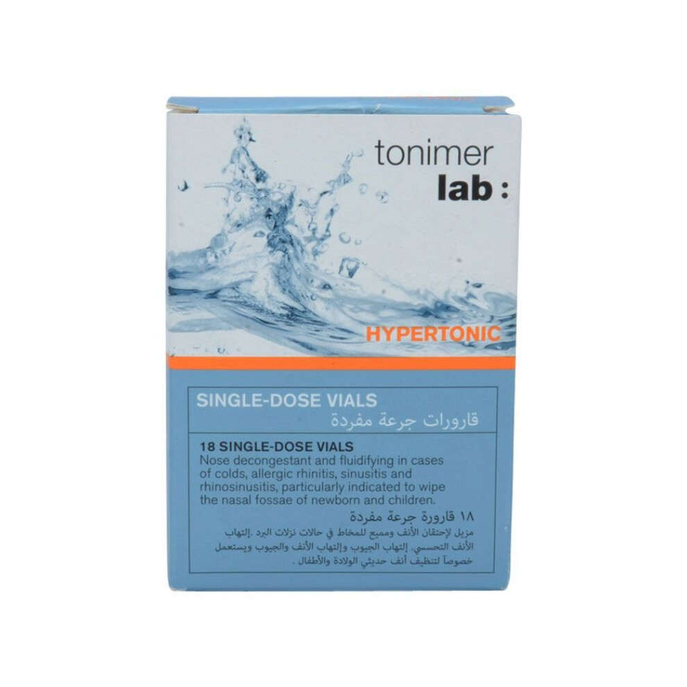 Tonimer Hypertonic Single Dose Vials Reduces nasal swelling naturally |Helps relieve nasal congestion and blocked nose - (18 X 3ml)