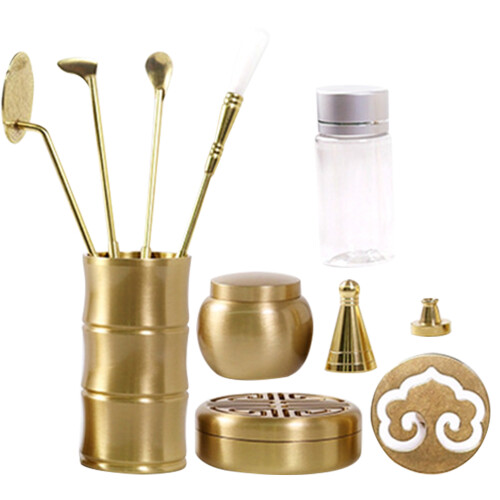 2Sets Brass Incense Powder Burner Kit Golden Mold Tools for Relaxation