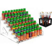 7-Layer Clear Paint Organizer with Paint Brush Holder Storage Rack