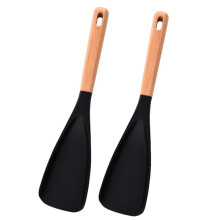 Spatola In Silicone, Cucchiaio da Cucina - Strumento da Cucina Multifunzionale per Mescolare, Raccogliere e Servire (Nero - 2 Pezzi)