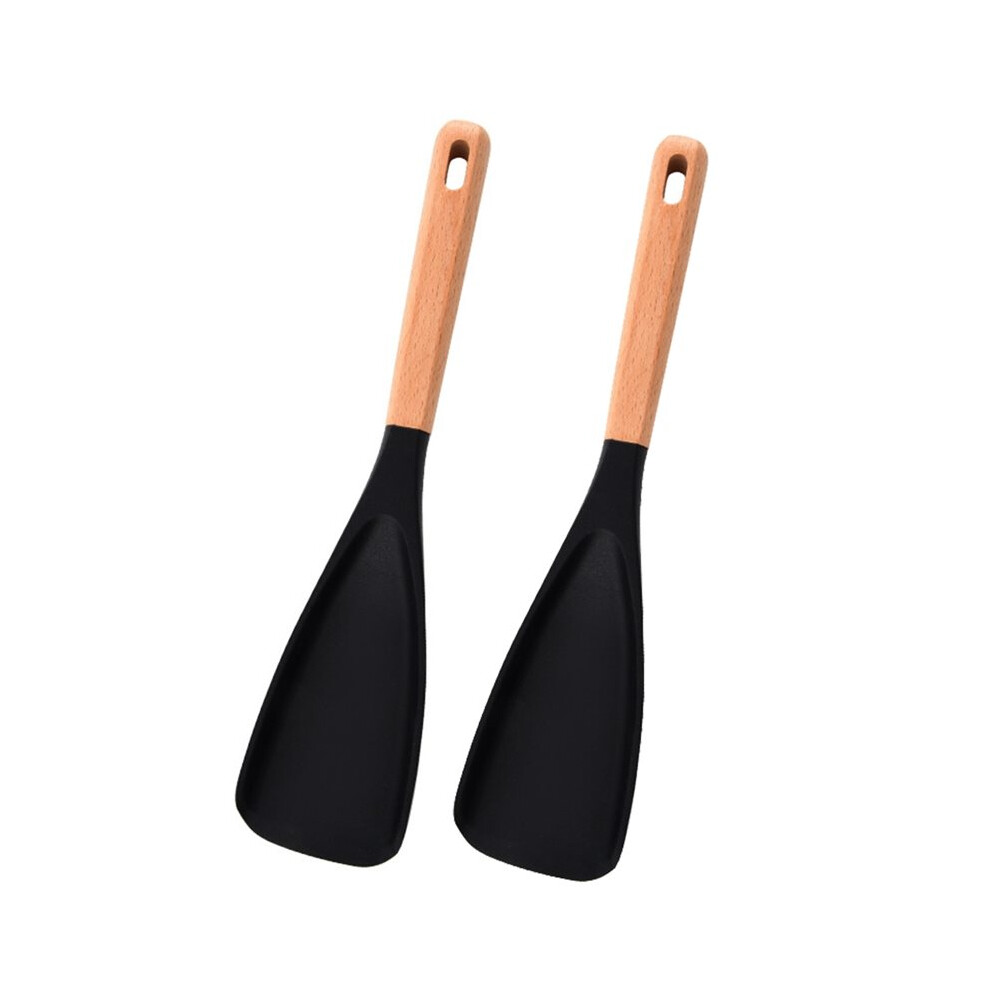 Tauoh Silicone Spatula Cooking Spoon - Multifunctional Kitchen Tool For Mixing, Scooping, And Serving (Black-2Pc)