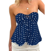 Damen Y2K Tube Tops, Trägerlos, Geblümt, Bandeau-Weste, zum Binden, Ärmellos, Rückenfrei, Süße Tops, Grunge-Kleidung Dunkelblau L