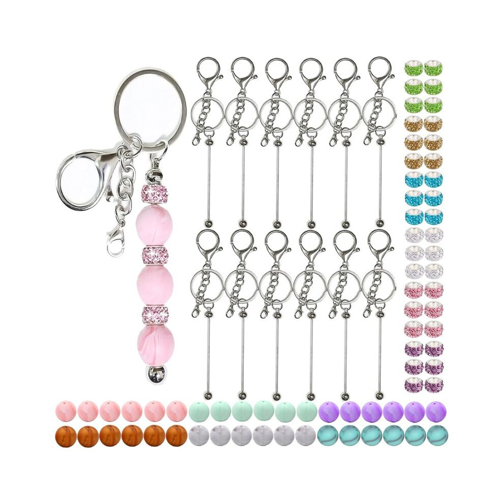 84Pcs Beadable Keychains Set,Keychains Bulk For Keychain Making Accessories With Silicone Beads Spacer Beads 6033121032159