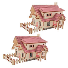 4Sets Robuste Holz Häuser Modelle Rot DIY Puzzle Schmuck Kinder