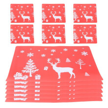Kerstplacemat Wasbare Tafelplacematsets van 6 Placemats en 6 Bekermatten, Elanden, Kerstboom, Sneeuwvlok Bedrukt (Rood)