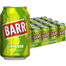 BARR 24 Pack Zingy Sparkling Limeade, Zero No Sugar Lime Flavoured Fizzy Drink, Sparkling Fizzy Pop, 24 x 330ml Cans