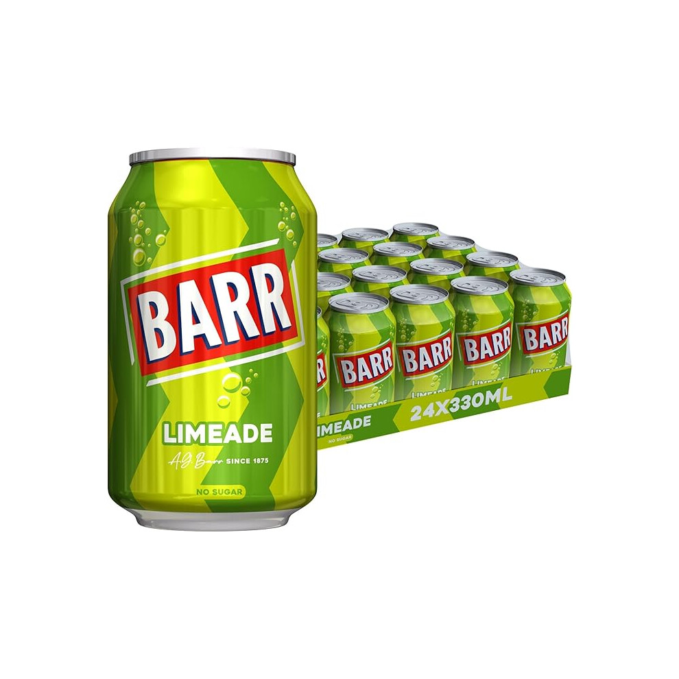 Barr 24 Pack Zingy Sparkling Limeade, Zero No Sugar Lime Flavoured Fizzy Drink, Sparkling Fizzy Pop, 24 X 330Ml Cans