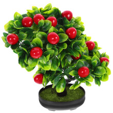 5Ud Adorno Bonsái Artificial Frutal En Maceta Plástica Decorativa